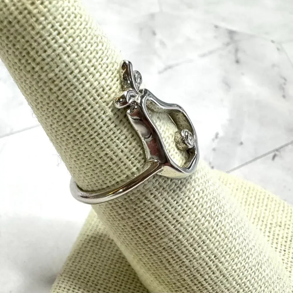 Sterling Silver Pear Ring Size 6 3/4 Fertility Symbol Open Work 925 Rhinestone